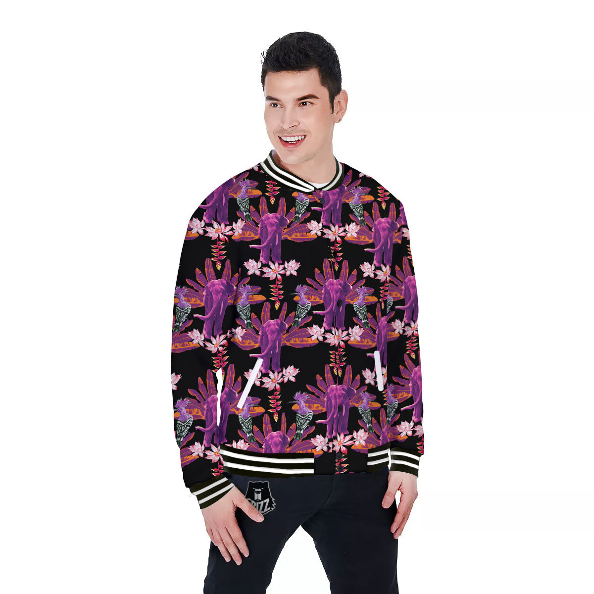 Elephant Tropical Purple Print Pattern Baseball Jacket-grizzshop
