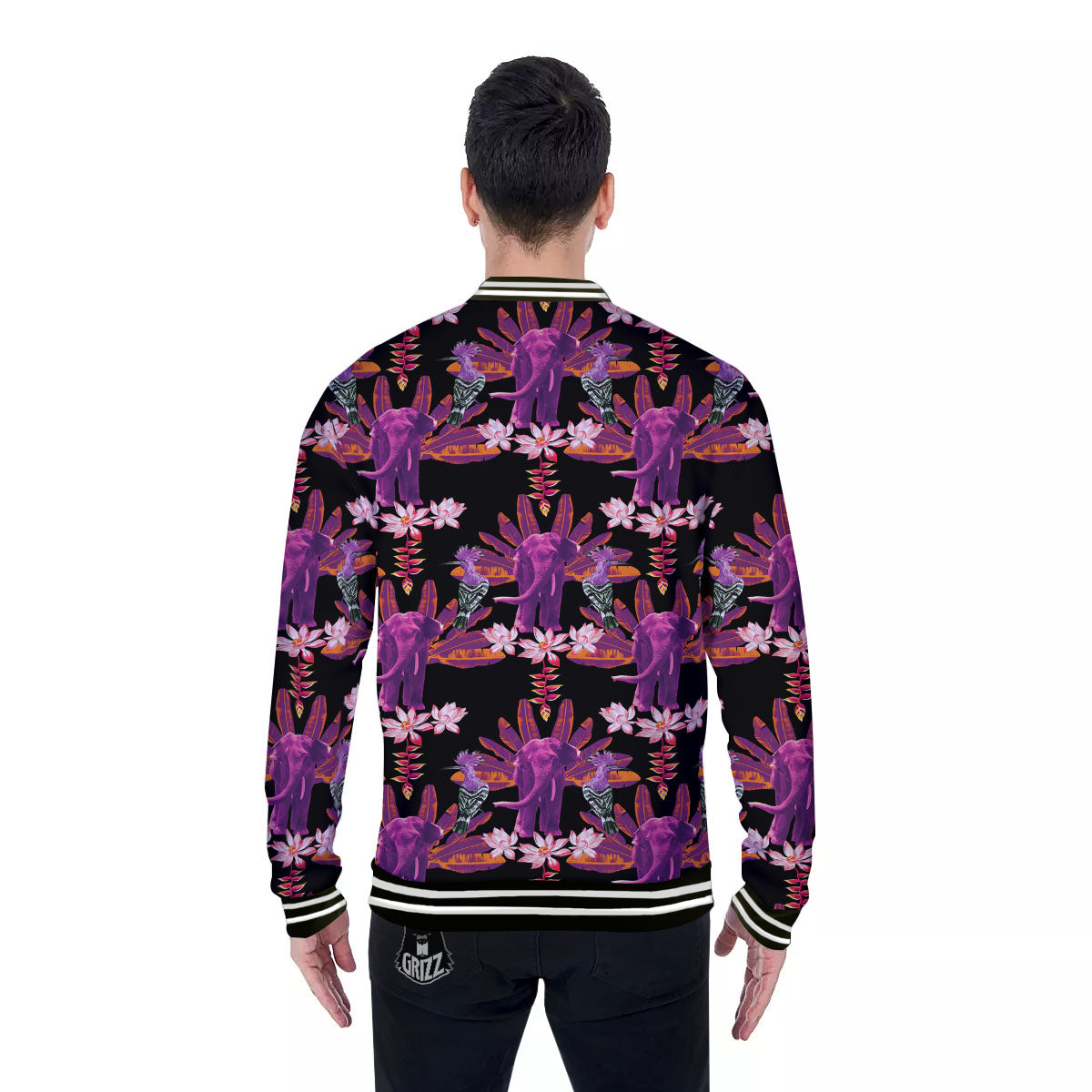 Elephant Tropical Purple Print Pattern Baseball Jacket-grizzshop