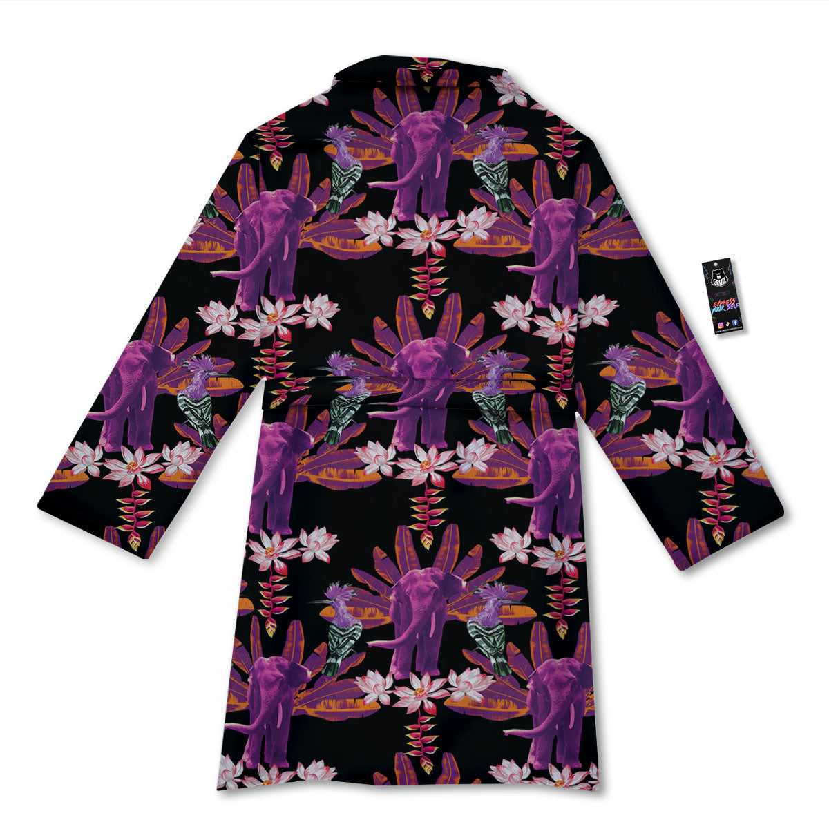 Elephant Tropical Purple Print Pattern Bathrobe-grizzshop