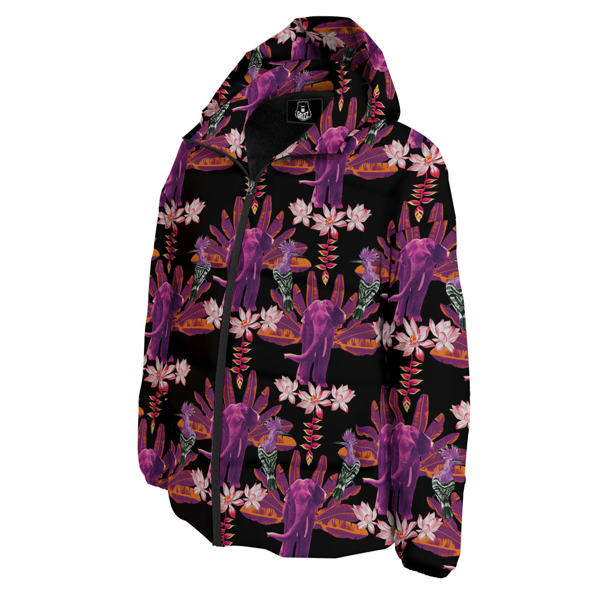 Elephant Tropical Purple Print Pattern Down Jacket-grizzshop