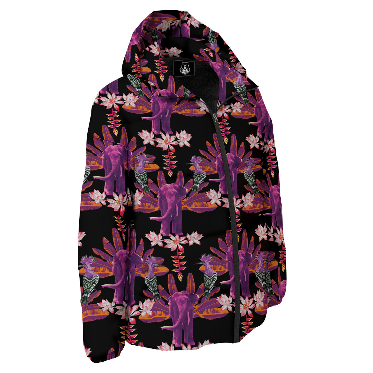 Elephant Tropical Purple Print Pattern Down Jacket-grizzshop