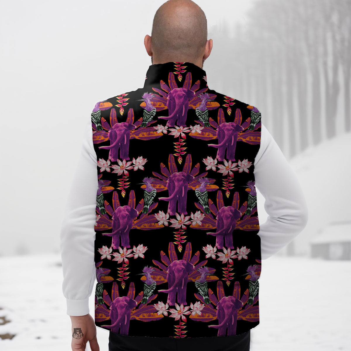 Elephant Tropical Purple Print Pattern Down Vest-grizzshop