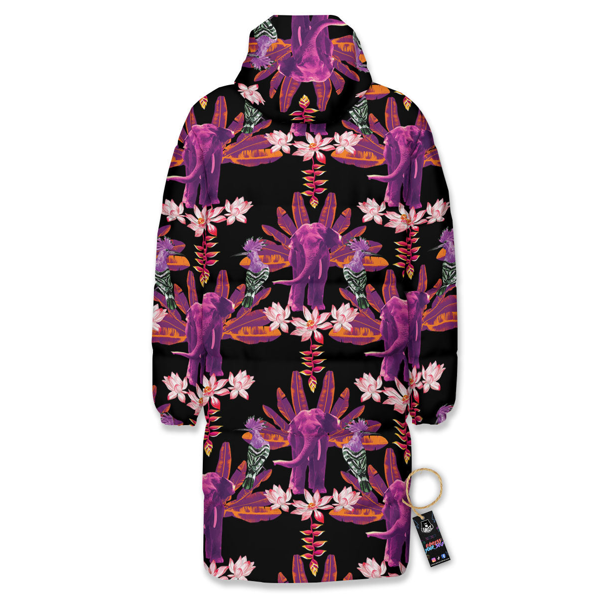 Elephant Tropical Purple Print Pattern Long Down Jacket-grizzshop