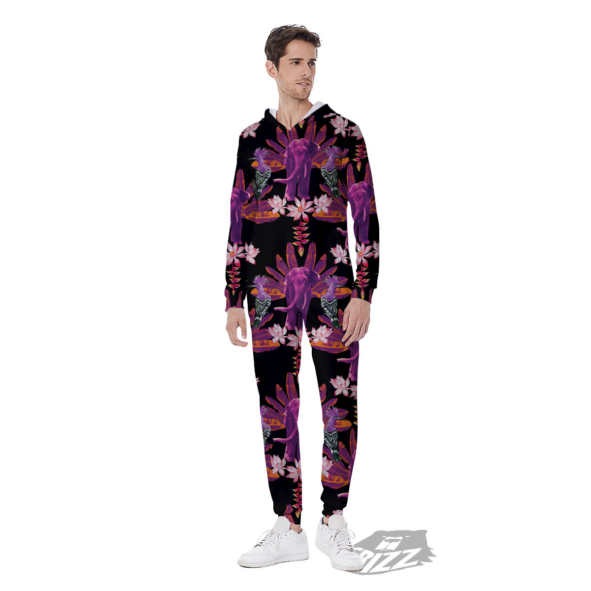 Elephant Tropical Purple Print Pattern Men's Jumpsuit-grizzshop