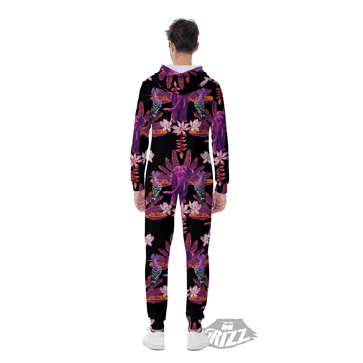 Elephant Tropical Purple Print Pattern Men's Jumpsuit-grizzshop