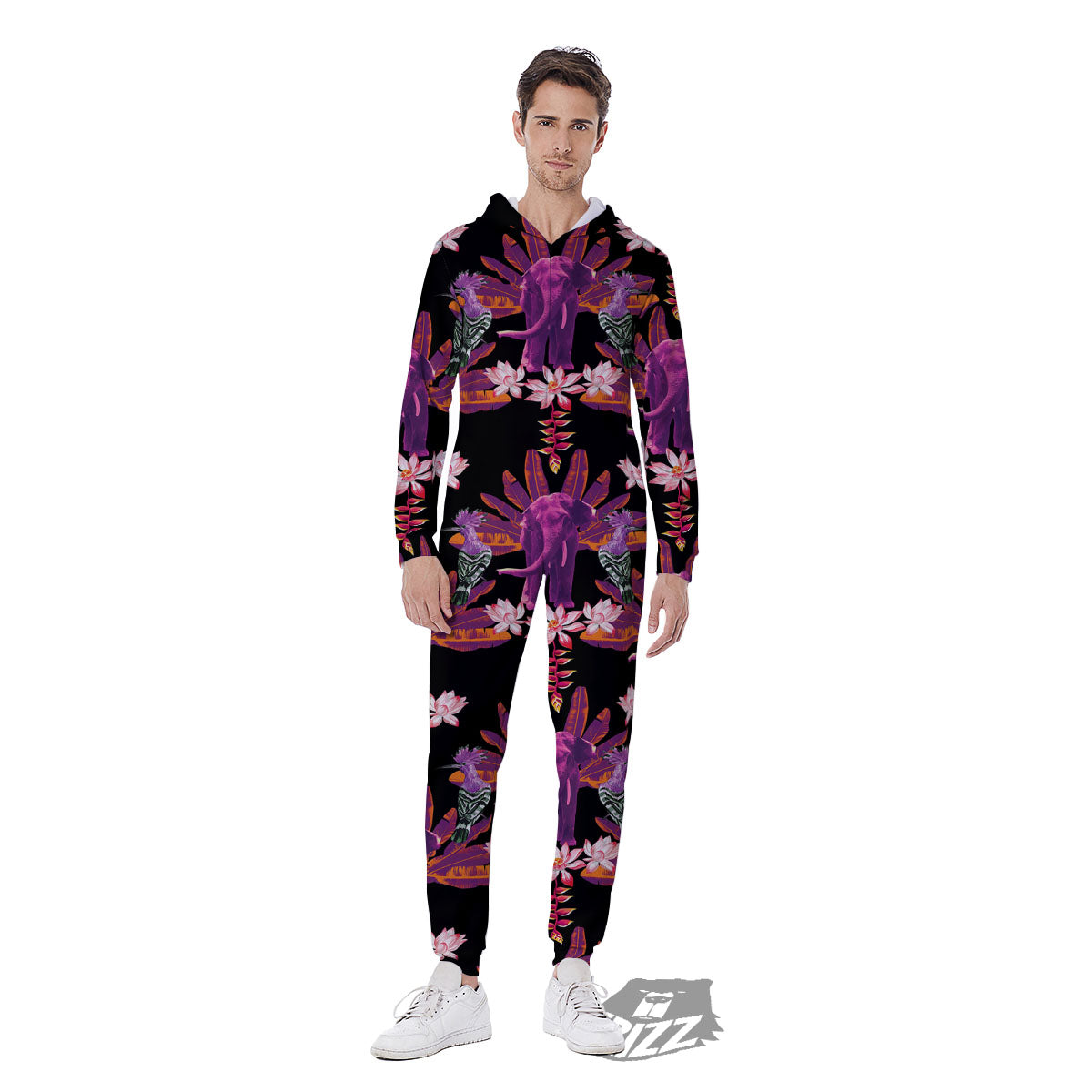 Elephant Tropical Purple Print Pattern Men's Jumpsuit-grizzshop