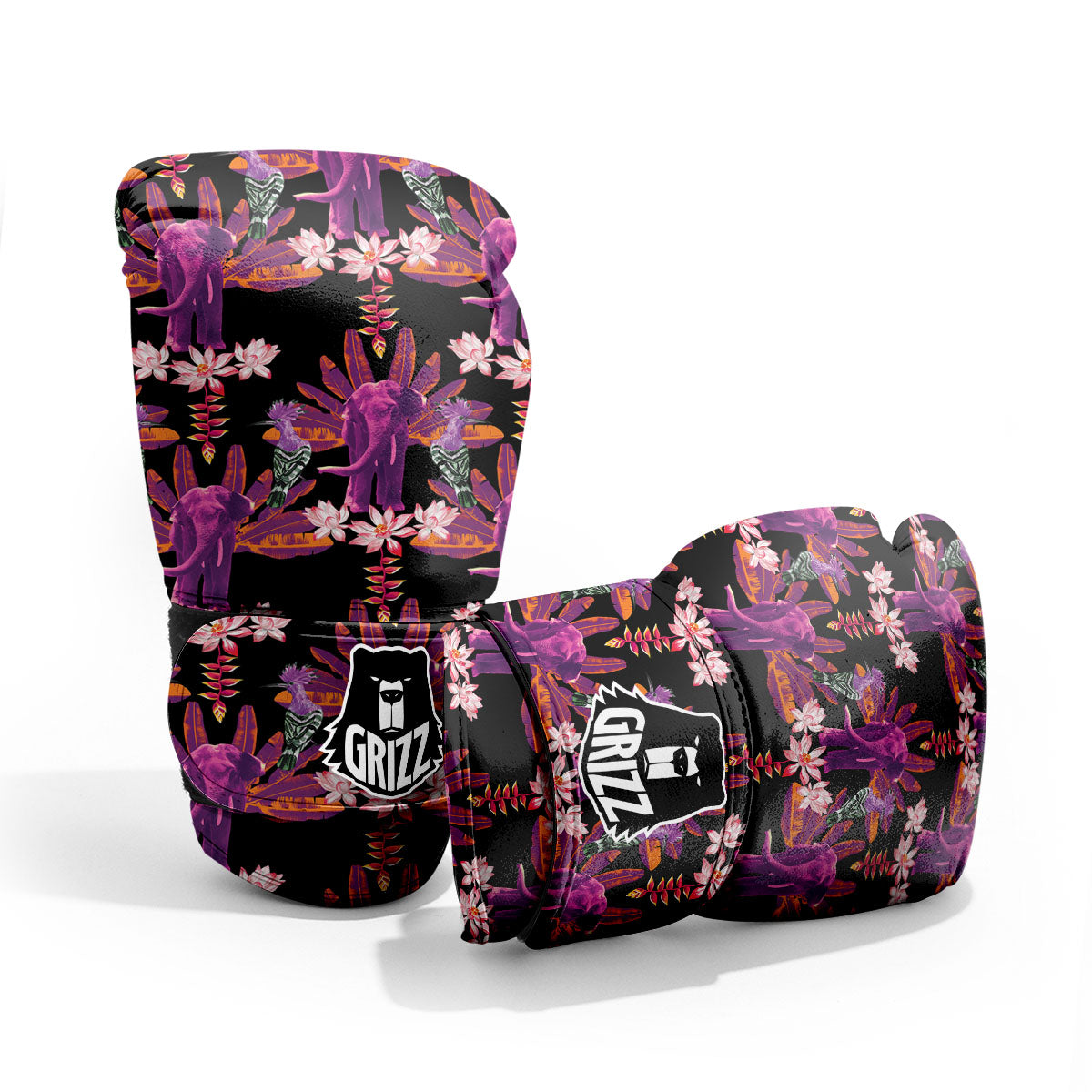 Elephant Tropical Purple Print Pattern Sparring Gloves-grizzshop