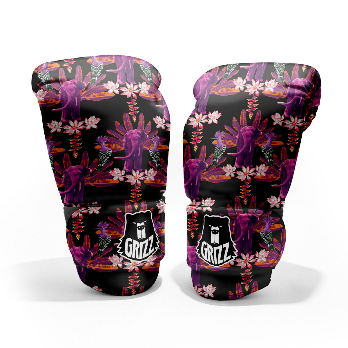 Elephant Tropical Purple Print Pattern Sparring Gloves-grizzshop