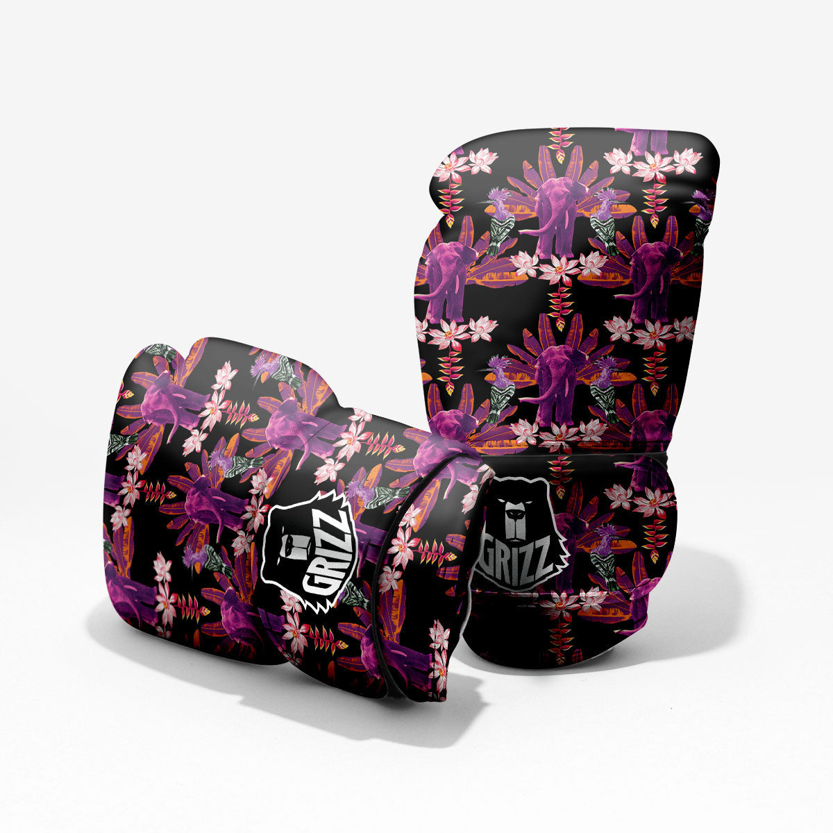 Elephant Tropical Purple Print Pattern Sparring Gloves-grizzshop