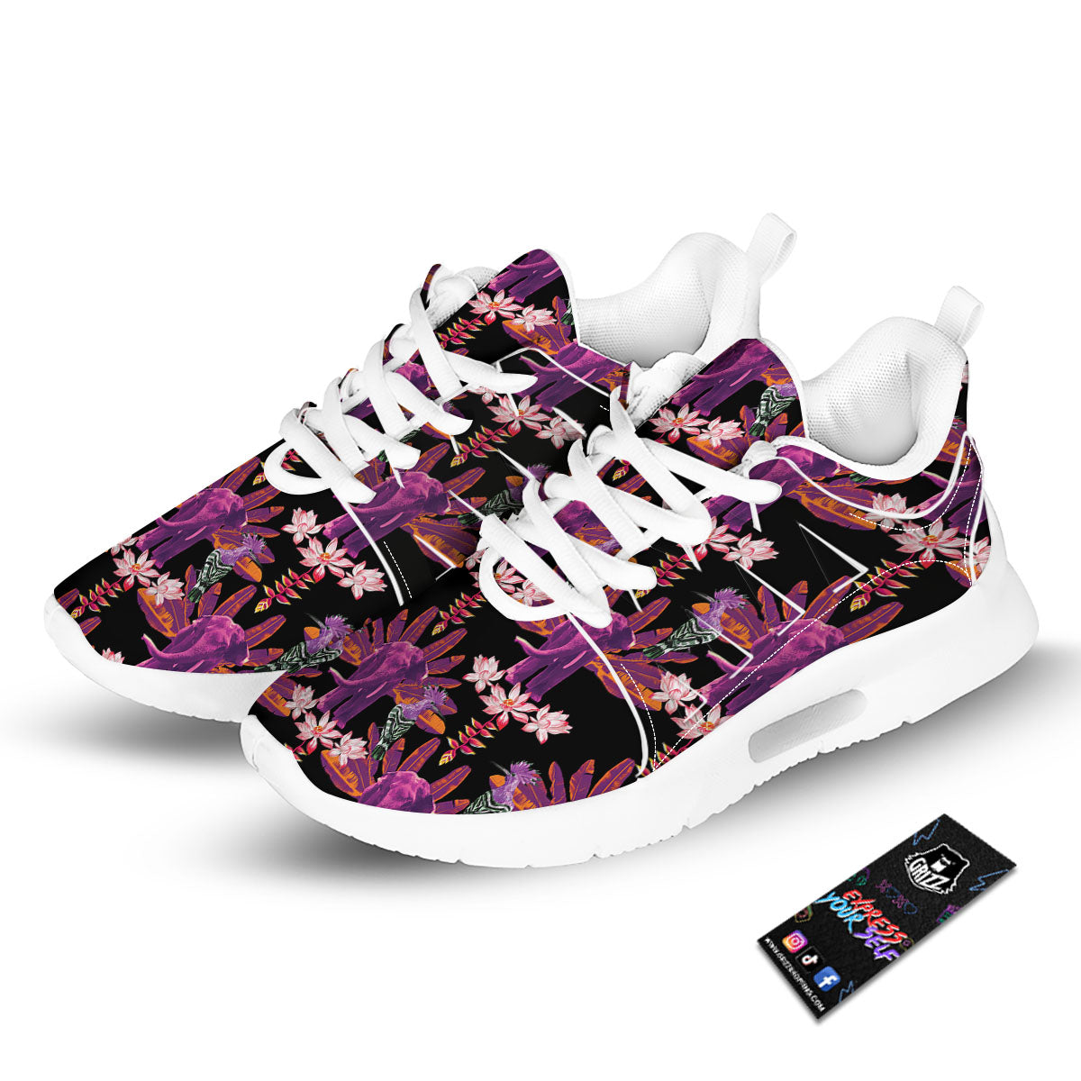 Elephant Tropical Purple Print Pattern Tennis Shoes-grizzshop