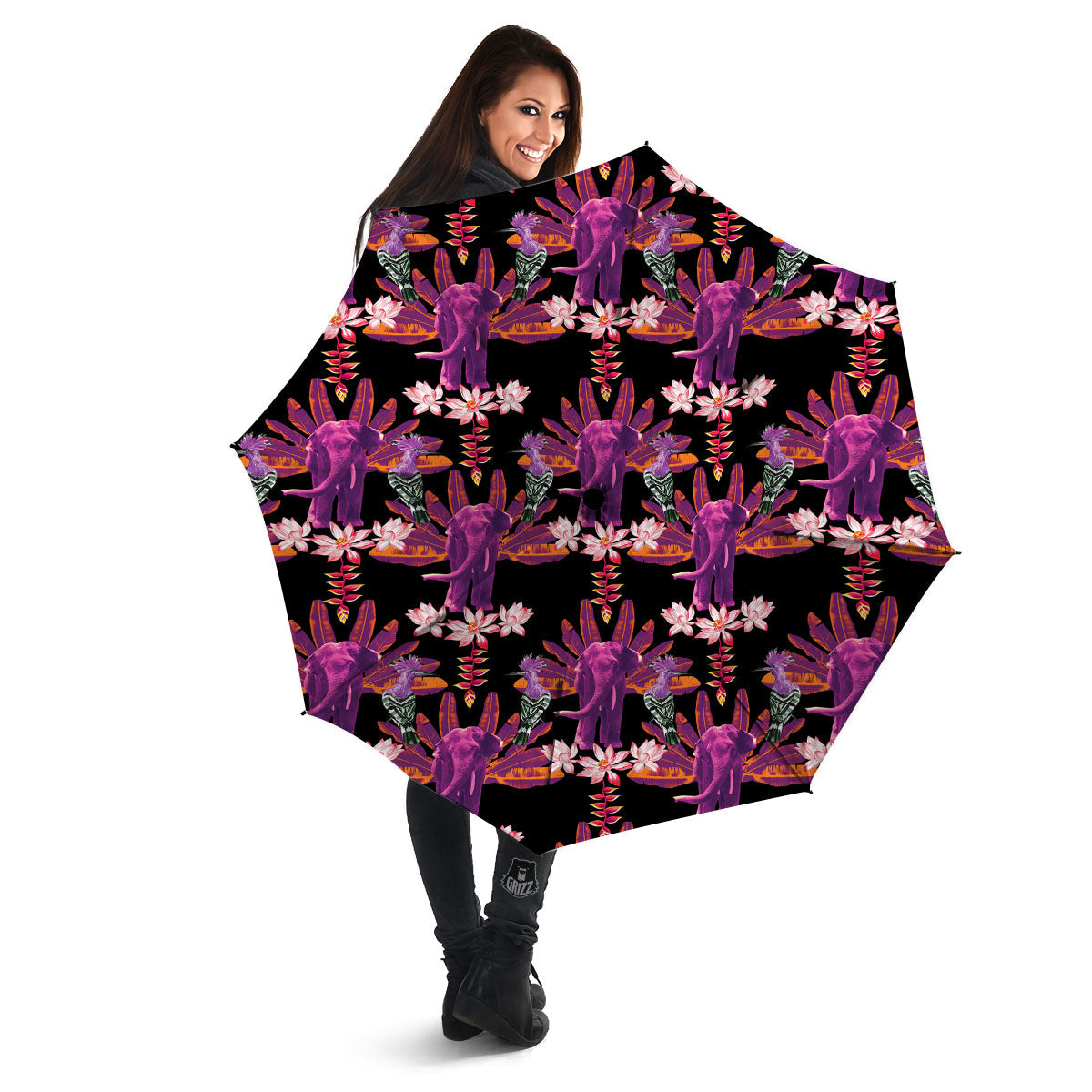 Elephant Tropical Purple Print Pattern Umbrella-grizzshop