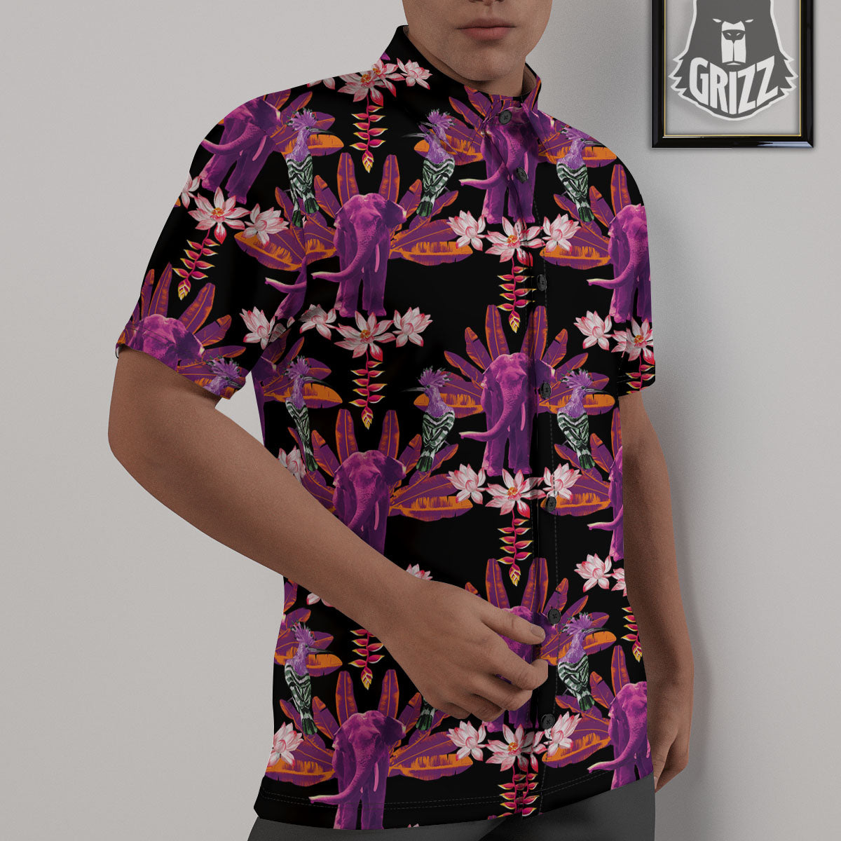 Elephant Tropical Purple Print Pattern Untucked Shirts-grizzshop