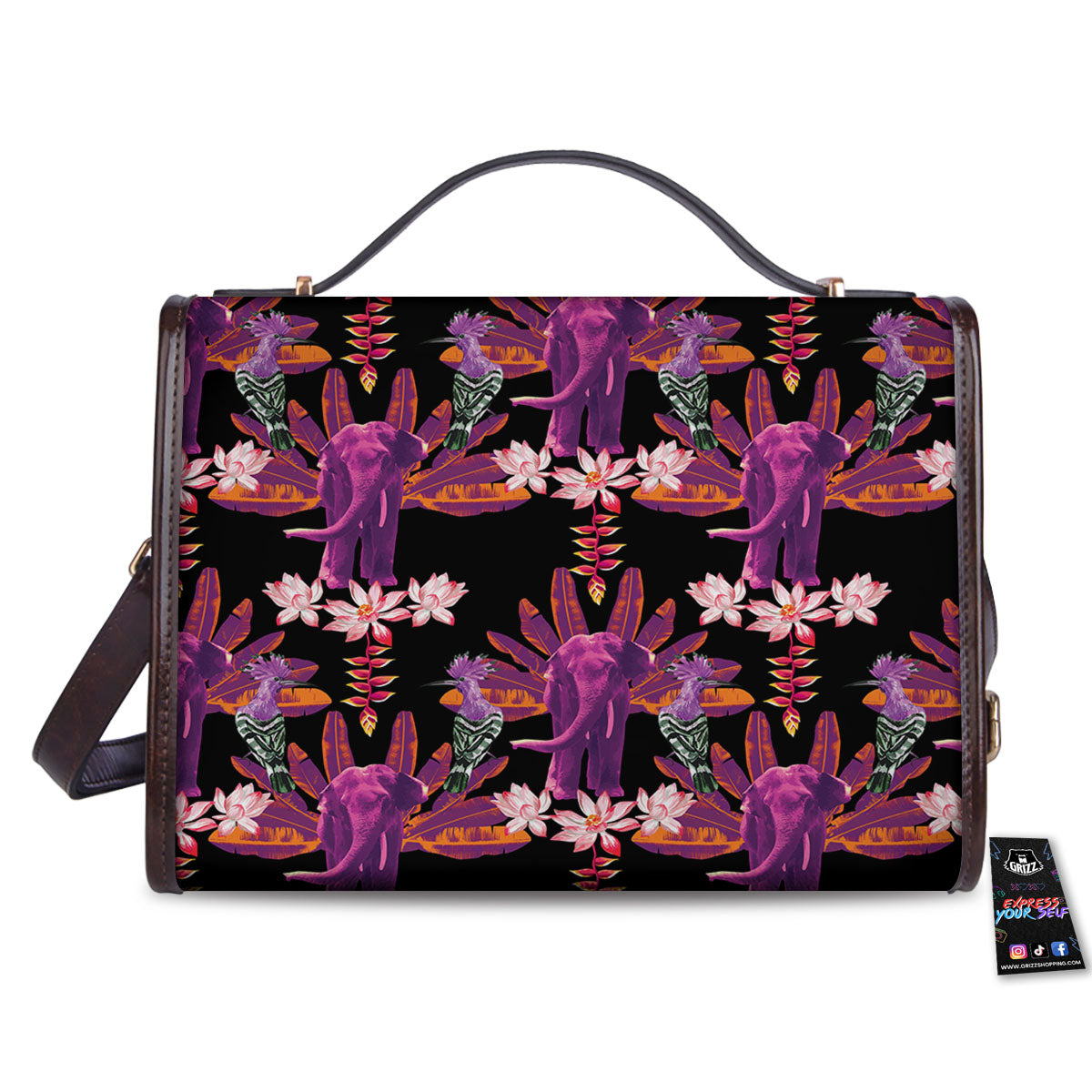Elephant Tropical Purple Print Pattern Women's Satchel Bag-grizzshop