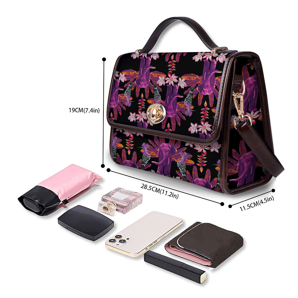 Elephant Tropical Purple Print Pattern Women's Satchel Bag-grizzshop