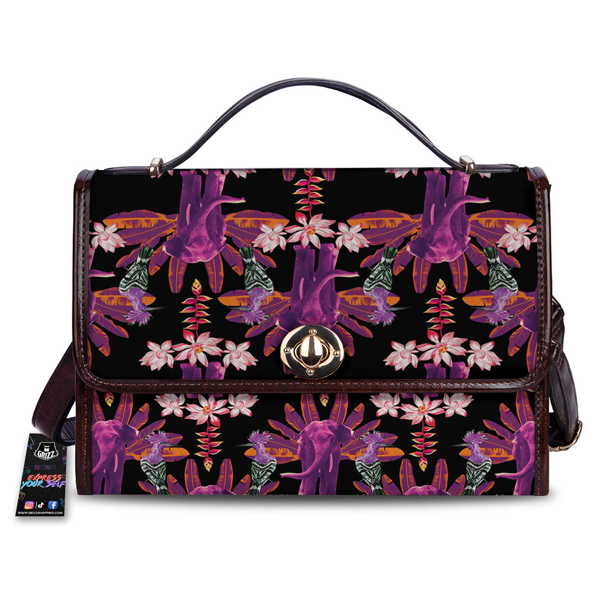 Elephant Tropical Purple Print Pattern Women's Satchel Bag-grizzshop