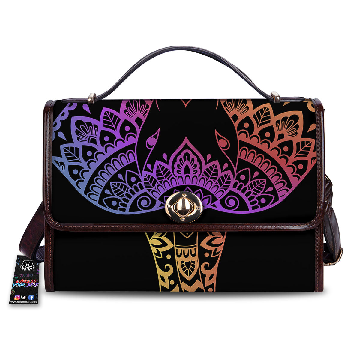 Elephant Black Rainbow Indian Print Women's Satchel Bag