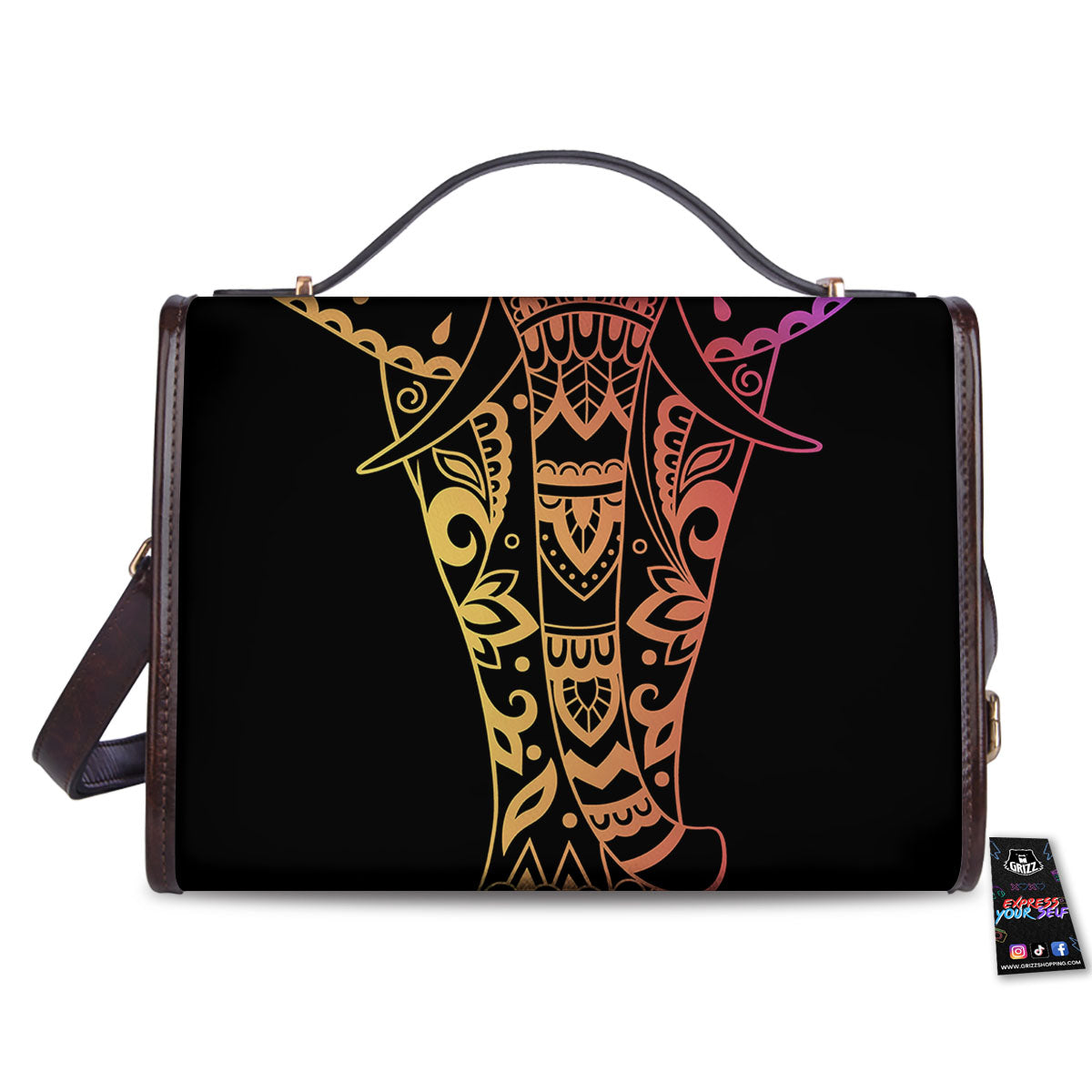 Elephant Black Rainbow Indian Print Women's Satchel Bag