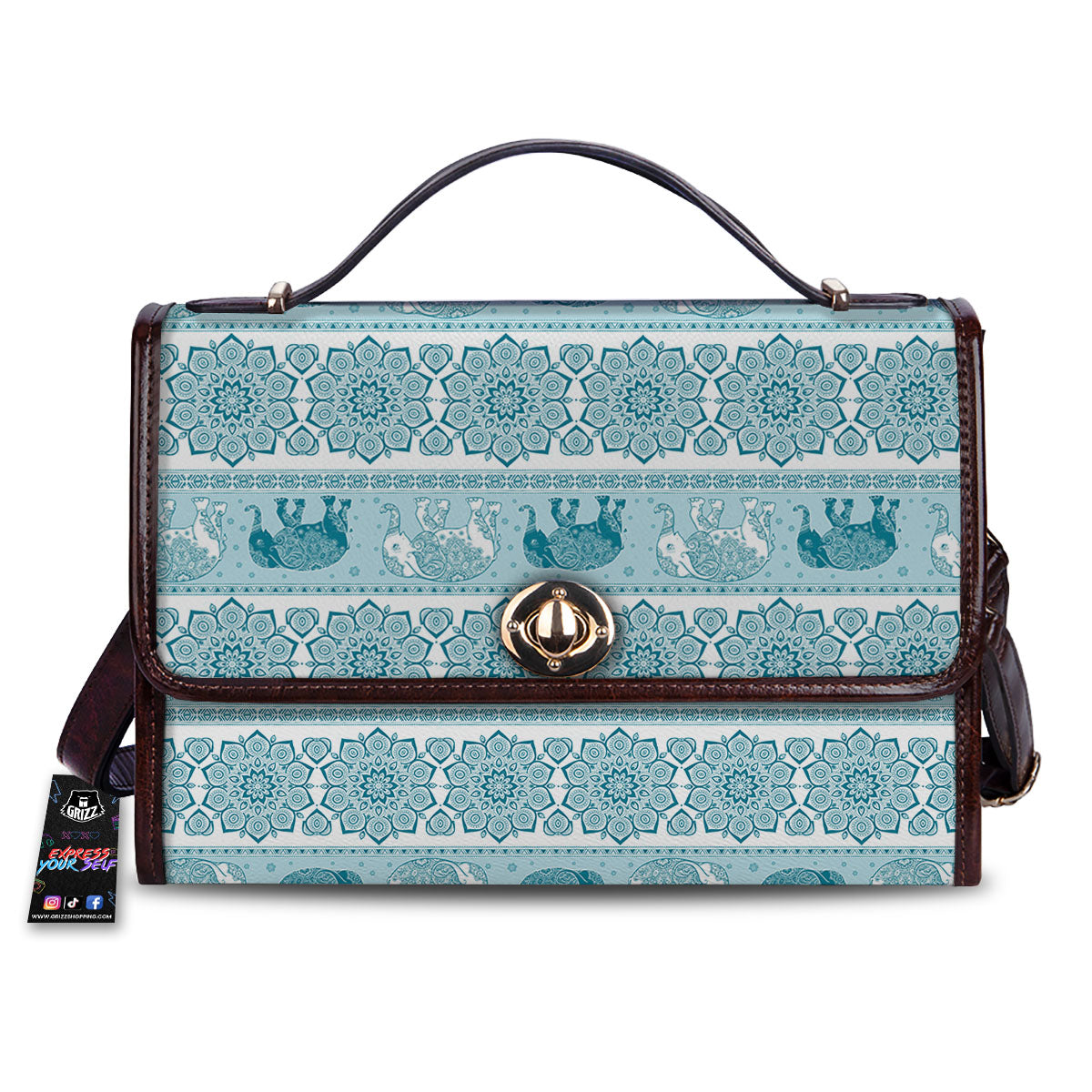 Elephant Indian Floral Print Pattern Women's Satchel Bag