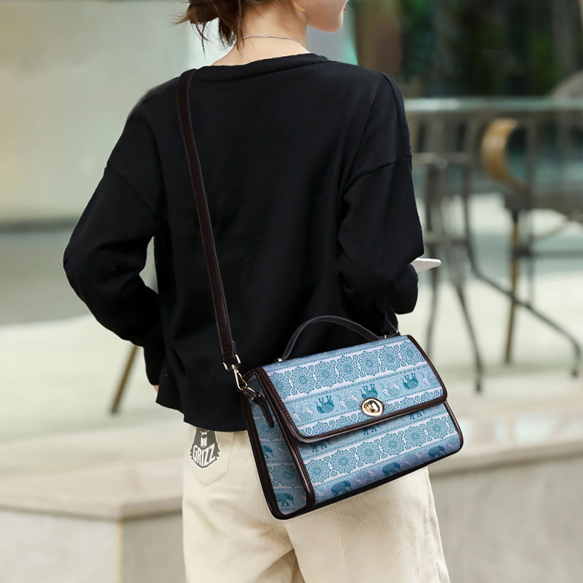 Elephant Indian Floral Print Pattern Women's Satchel Bag