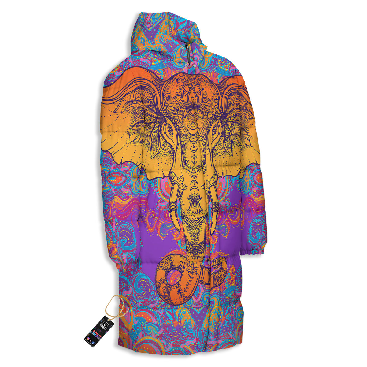Elephant Spiritual Colorful Print Long Down Jacket