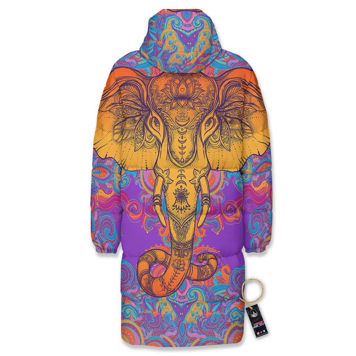 Elephant Spiritual Colorful Print Long Down Jacket