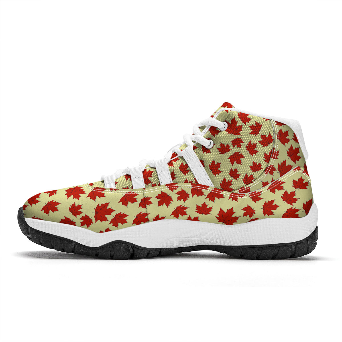 Elm Red Maple Leave Print Pattern White Bball Shoes-grizzshop