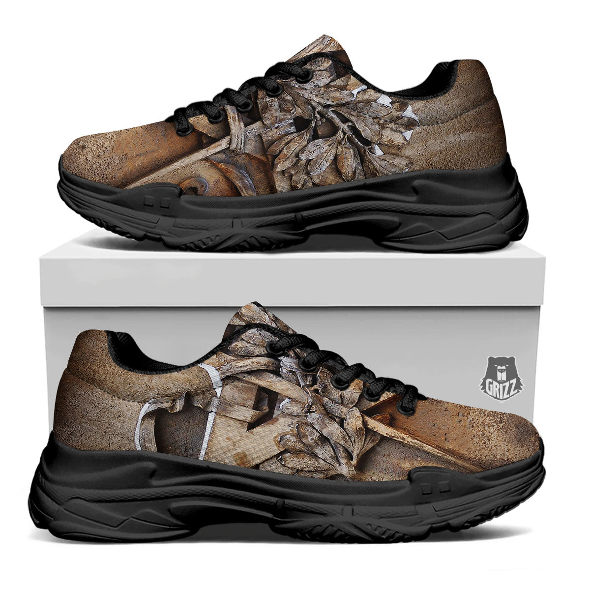 Emblem Freemasonry Print Black Chunky Shoes-grizzshop