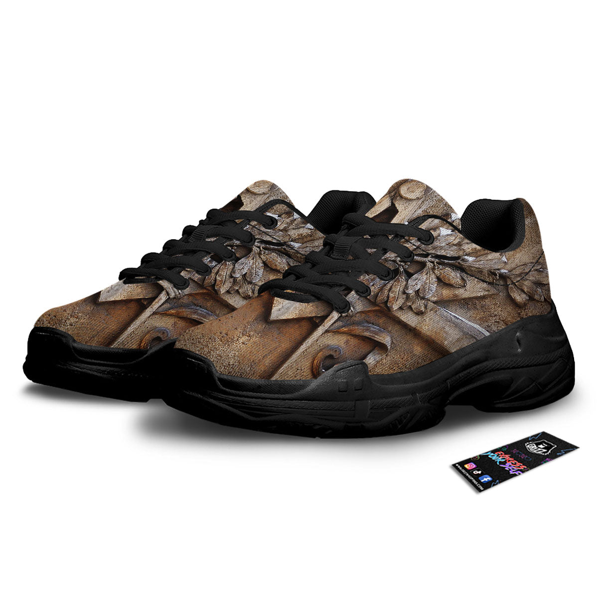 Emblem Freemasonry Print Black Chunky Shoes-grizzshop