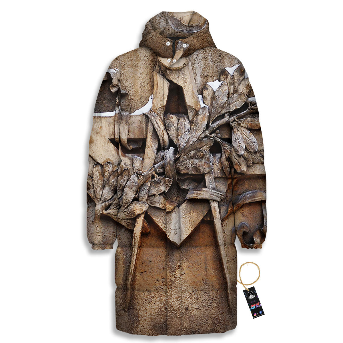 Emblem Freemasonry Print Long Down Jacket-grizzshop