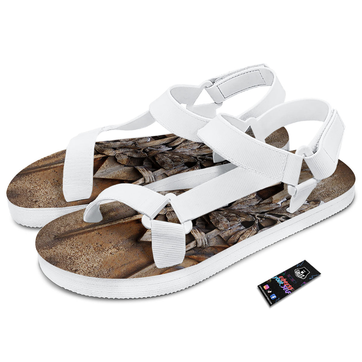 Emblem Freemasonry Print White Open Toe Sandals-grizzshop