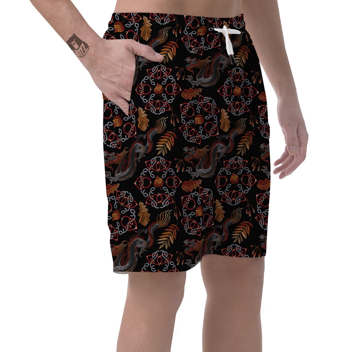 Embroidery Japanese Dragon Print Men's Shorts-grizzshop