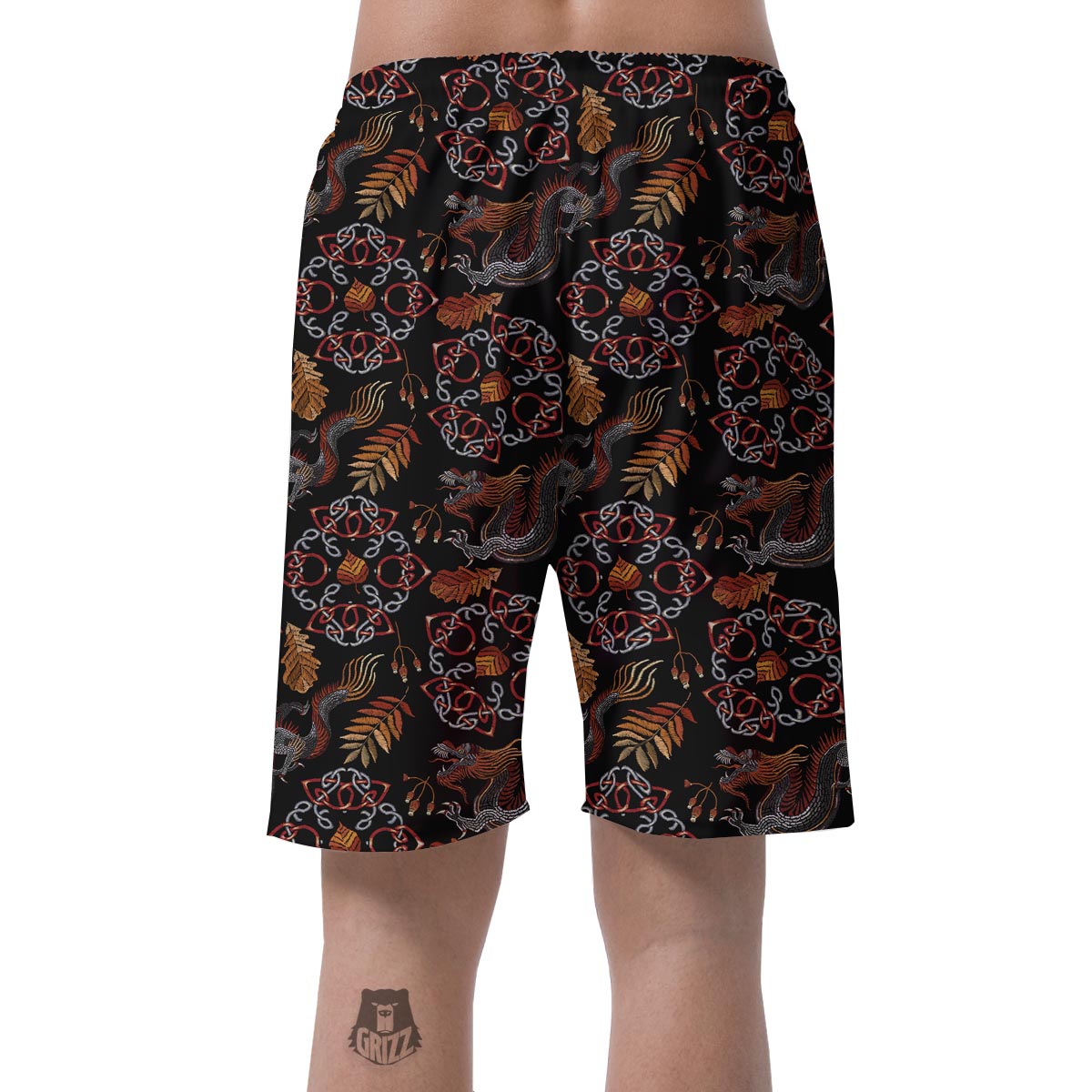 Embroidery Japanese Dragon Print Men's Shorts-grizzshop