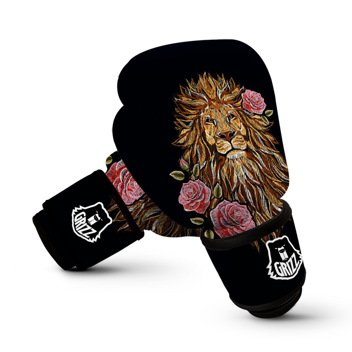 Embroidery Lion Print Boxing Gloves-grizzshop