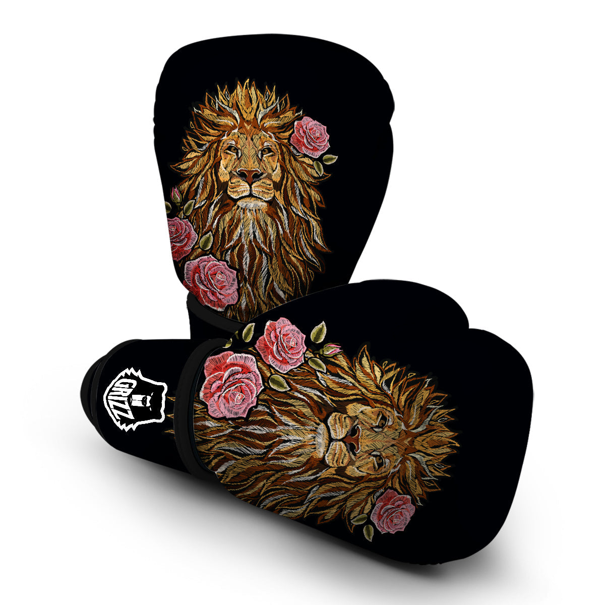 Embroidery Lion Print Boxing Gloves-grizzshop