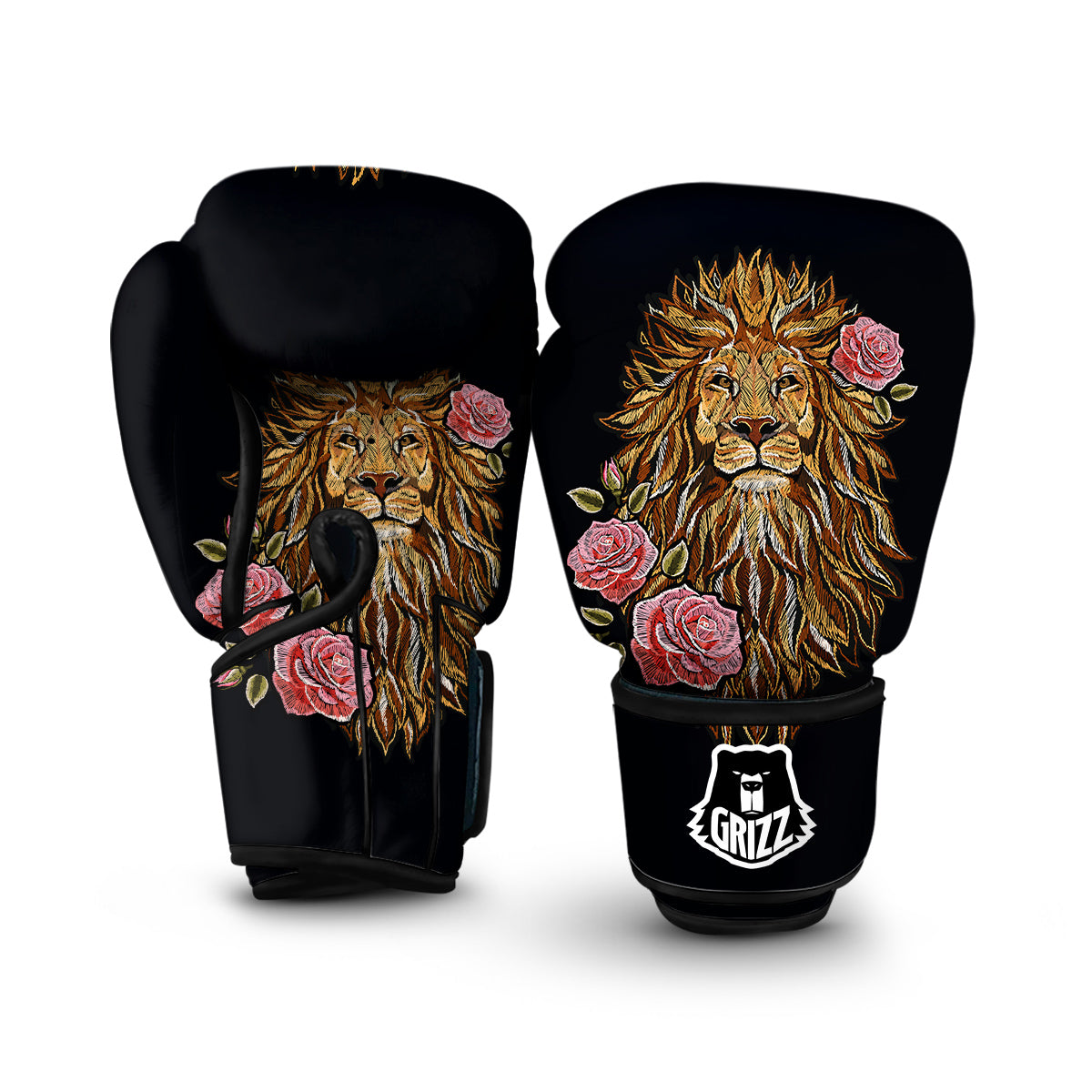 Embroidery Lion Print Boxing Gloves-grizzshop