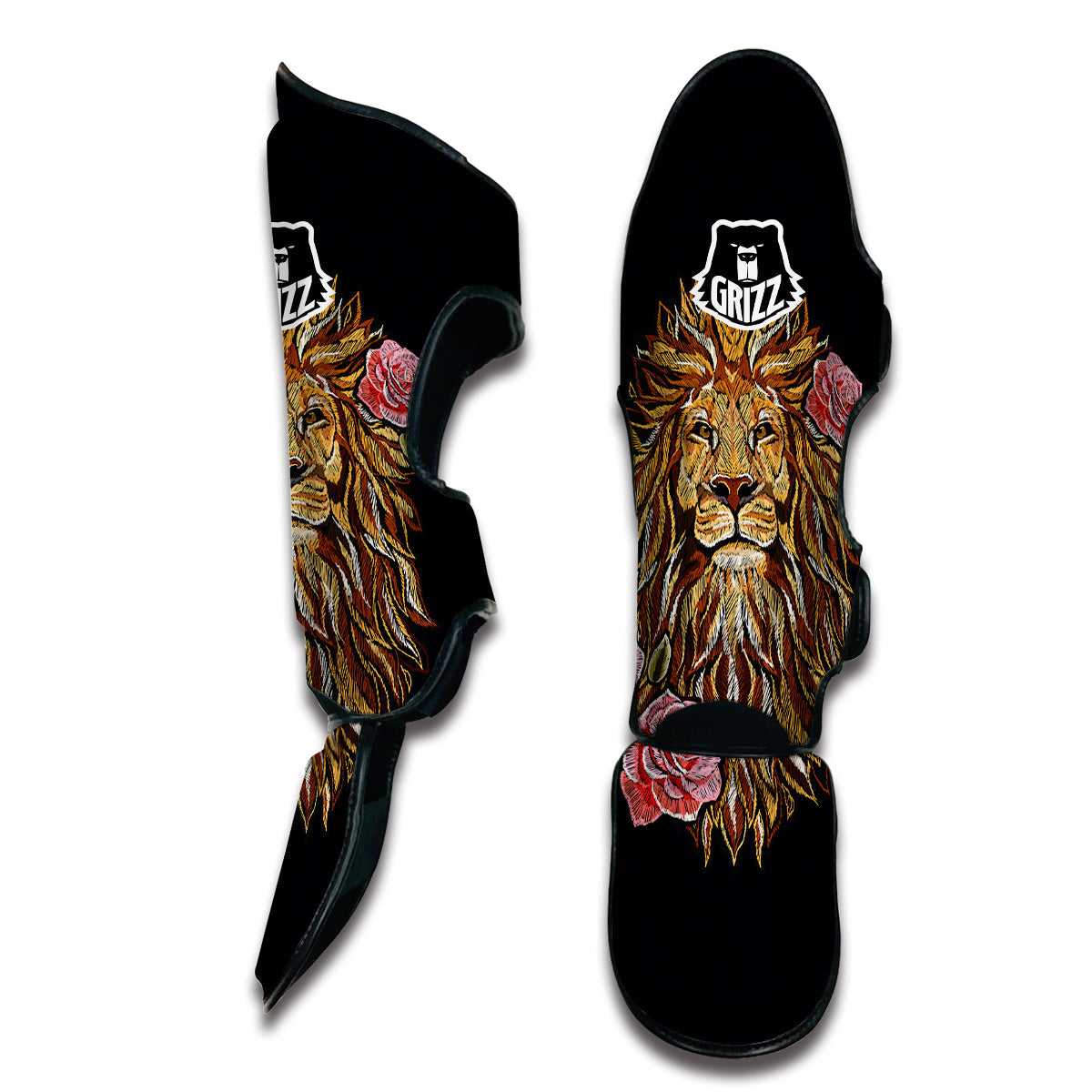 Embroidery Lion Print Muay Thai Shin Guards-grizzshop