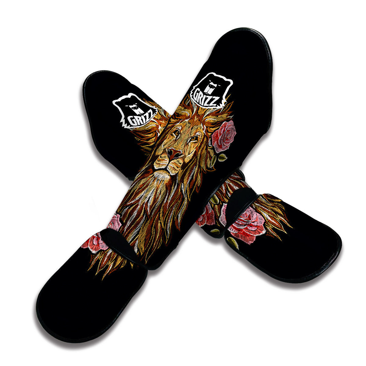 Embroidery Lion Print Muay Thai Shin Guards-grizzshop