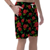 Embroidery Red Rose Floral Print Men's Shorts-grizzshop