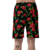 Embroidery Red Rose Floral Print Men's Shorts-grizzshop