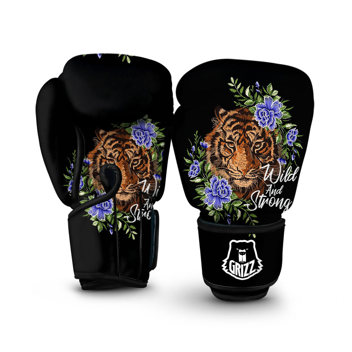 Embroidery Tiger Pattern Print Boxing Gloves-grizzshop