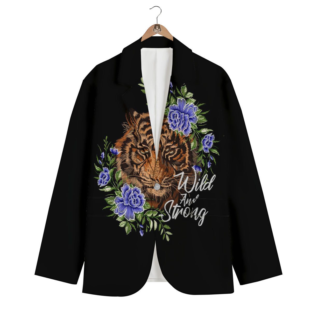 Embroidery Tiger Pattern Print Men's Blazer-grizzshop