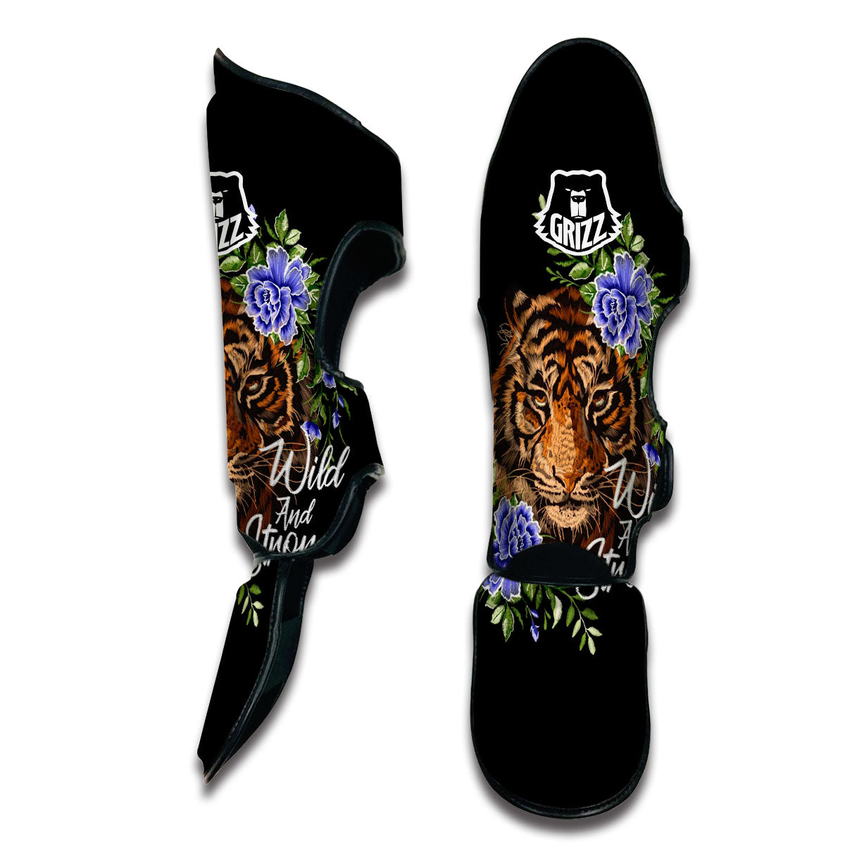 Embroidery Tiger Pattern Print Muay Thai Shin Guards-grizzshop