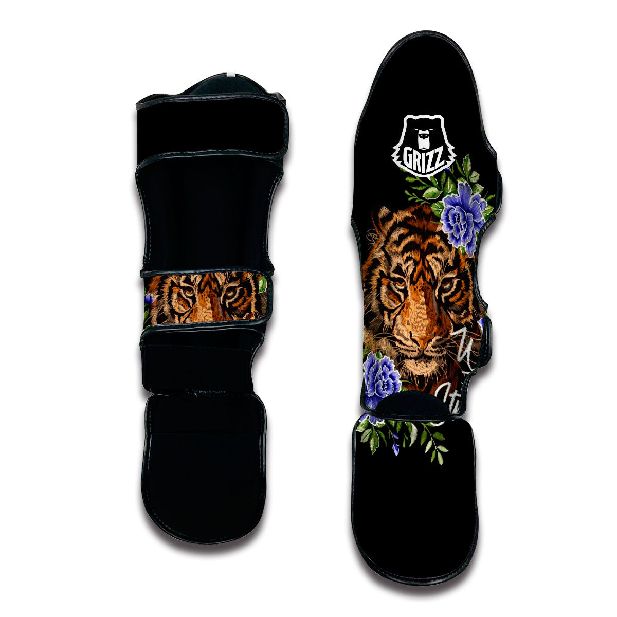 Embroidery Tiger Pattern Print Muay Thai Shin Guards-grizzshop