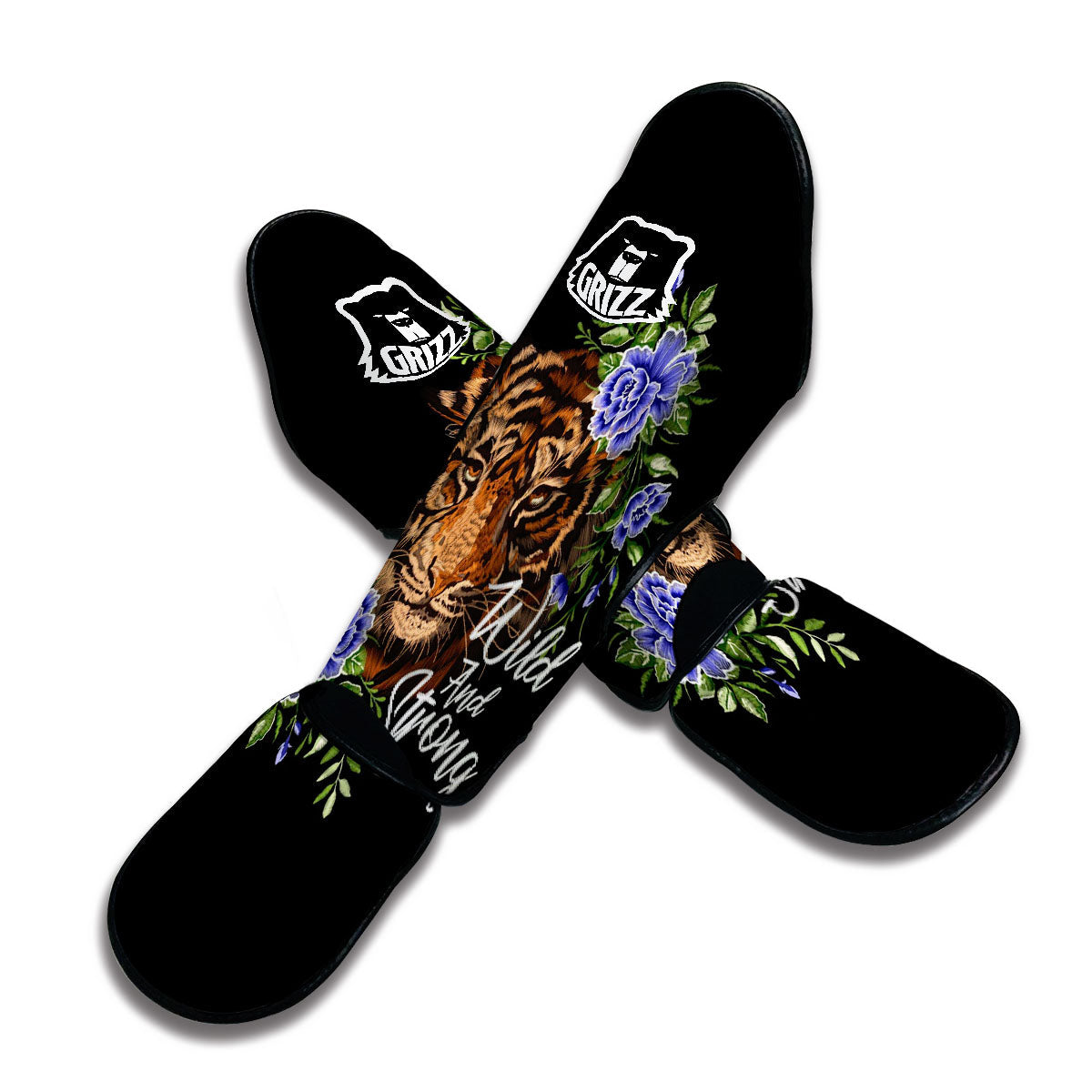 Embroidery Tiger Pattern Print Muay Thai Shin Guards-grizzshop