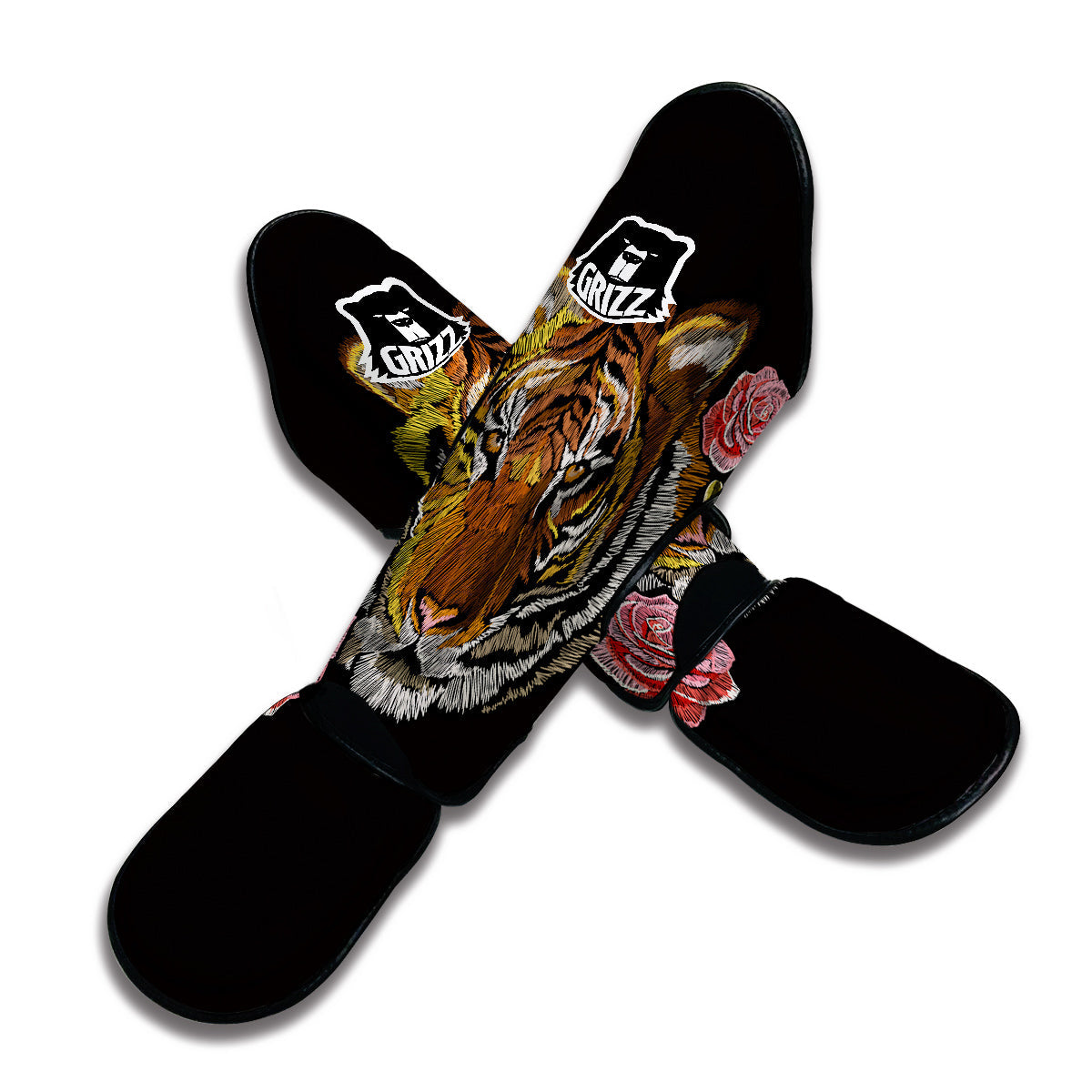 Embroidery Tiger Print Muay Thai Shin Guards-grizzshop