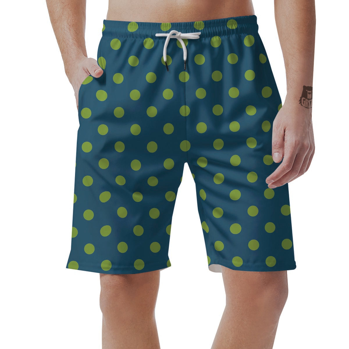 Emerald Green Polka Dot Men's Shorts-grizzshop