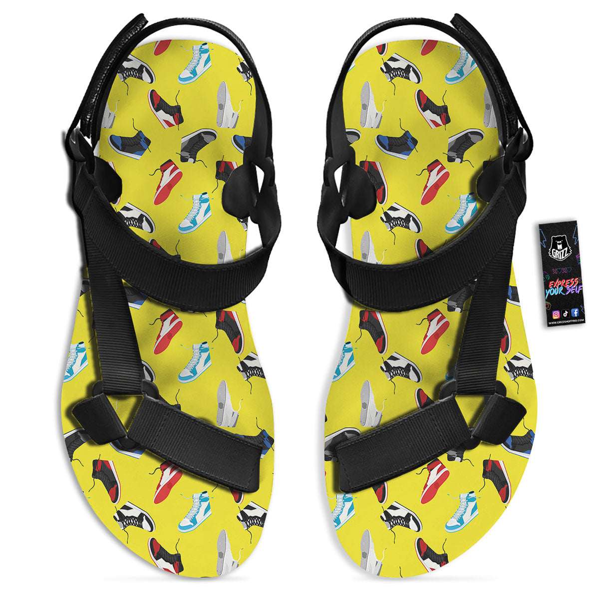 Emo Shoes Print Pattern Black Open Toe Sandals-grizzshop