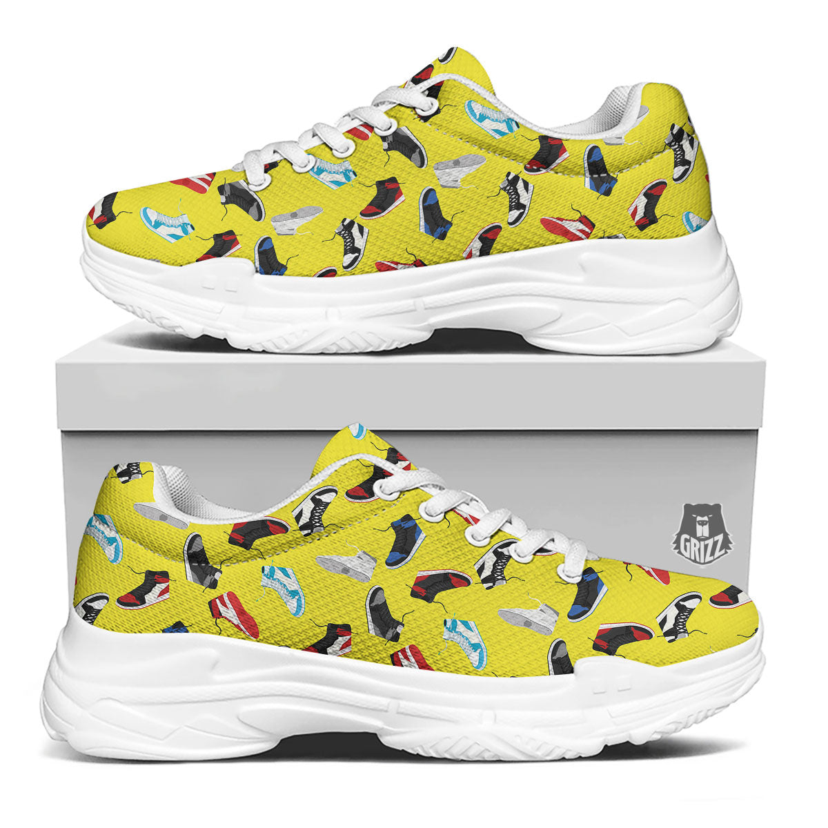 Emo Shoes Print Pattern White Chunky Shoes-grizzshop