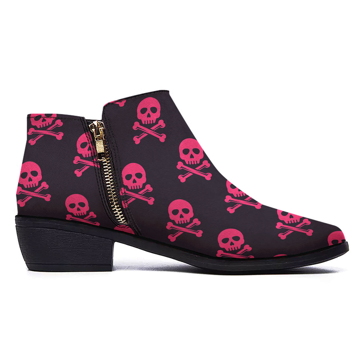 Emo Skull Pink Print Pattern Ankle Boots-grizzshop