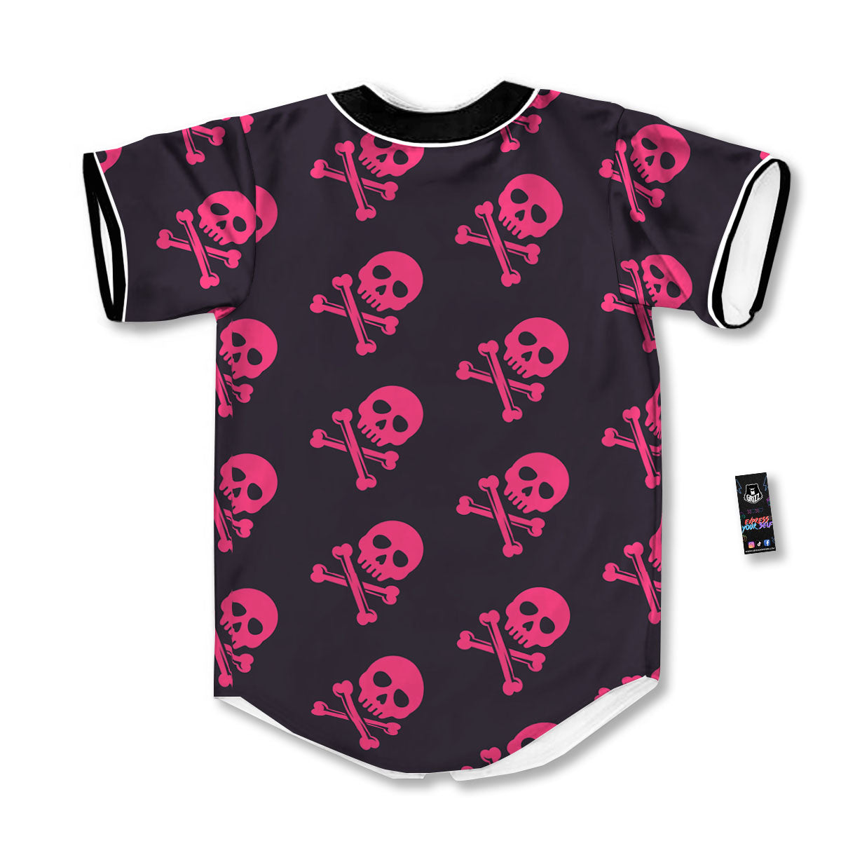 Emo Skull Pink Print Pattern Baseball Jersey-grizzshop